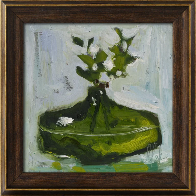 Minimal Floral in Vase Original Painting: Impasto Impressionist Framed Wall Art