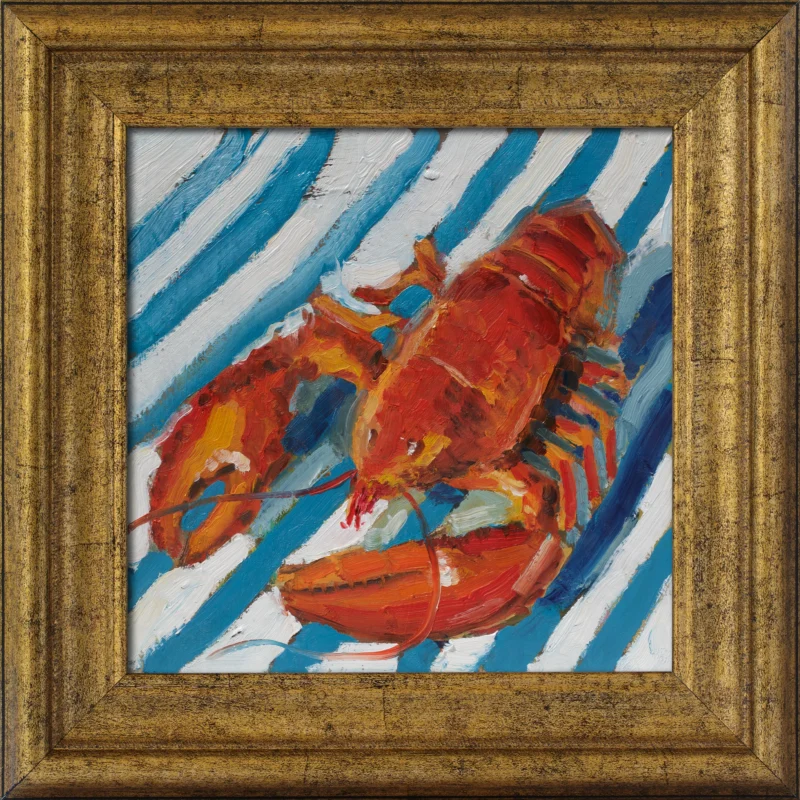 Lobster Oil Painting Framed Kitchen Wall Art Original Still Life Small Food Artwork