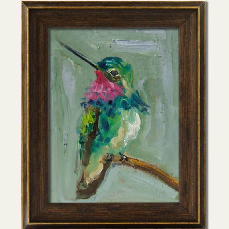Hummingbird Oil Painting Framed Bird Small Original Wall Art Kitchen Artwork