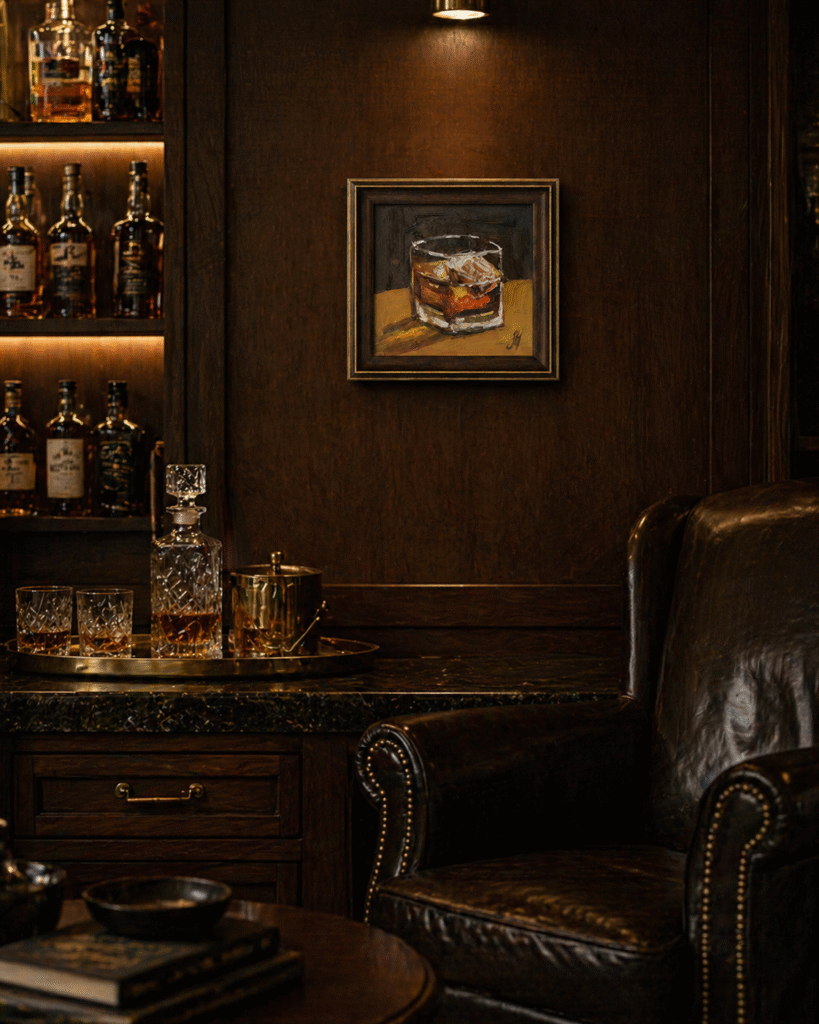 Bourbon Oil Painting Old Fashioned Framed Cocktail Original Whiskey Bar Art