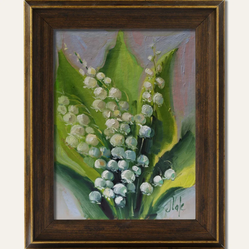 Lily of the Valley Oil Painting Original Impasto Flower Small Wall Art Framed Gift