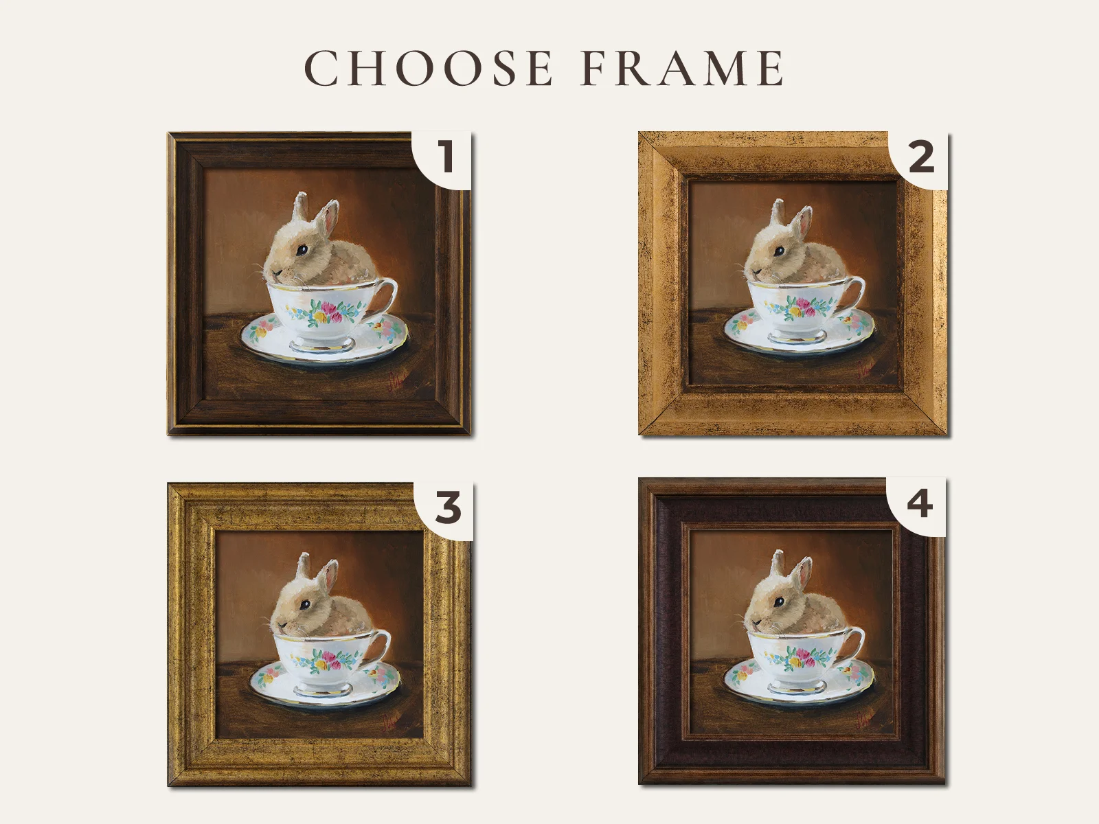 Bunny in Teacup Oil Painting in Frame - Image 2