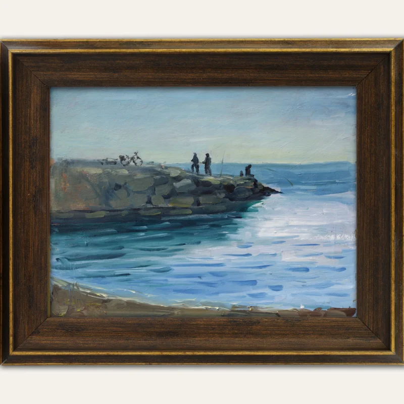 Beach Landscape Oil Painting Original | Coastal Fishing Scene Wall Art | Mediterranean Sea Gift