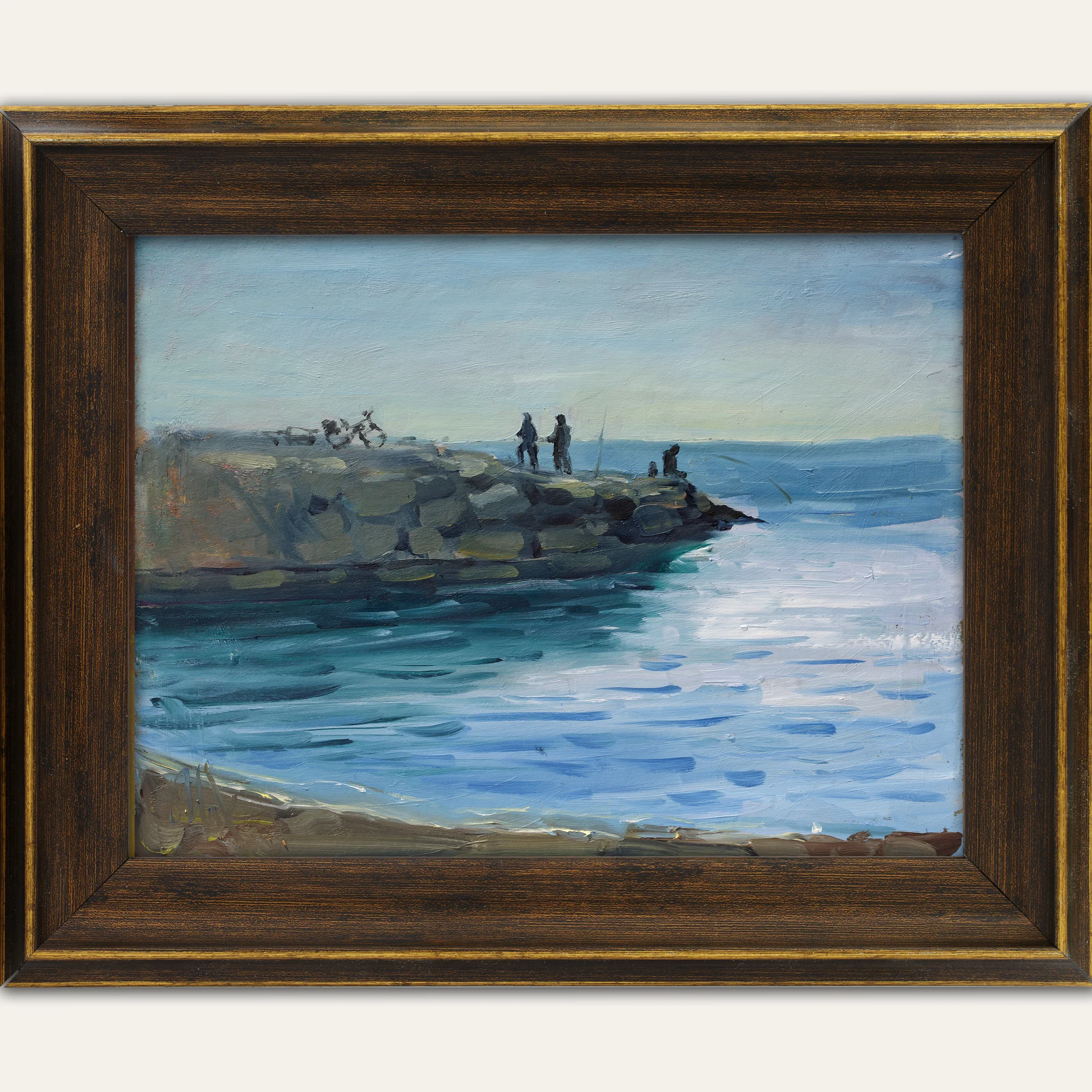 Beach Landscape Oil Painting Original | Coastal Fishing Scene Wall Art | Mediterranean Sea Gift