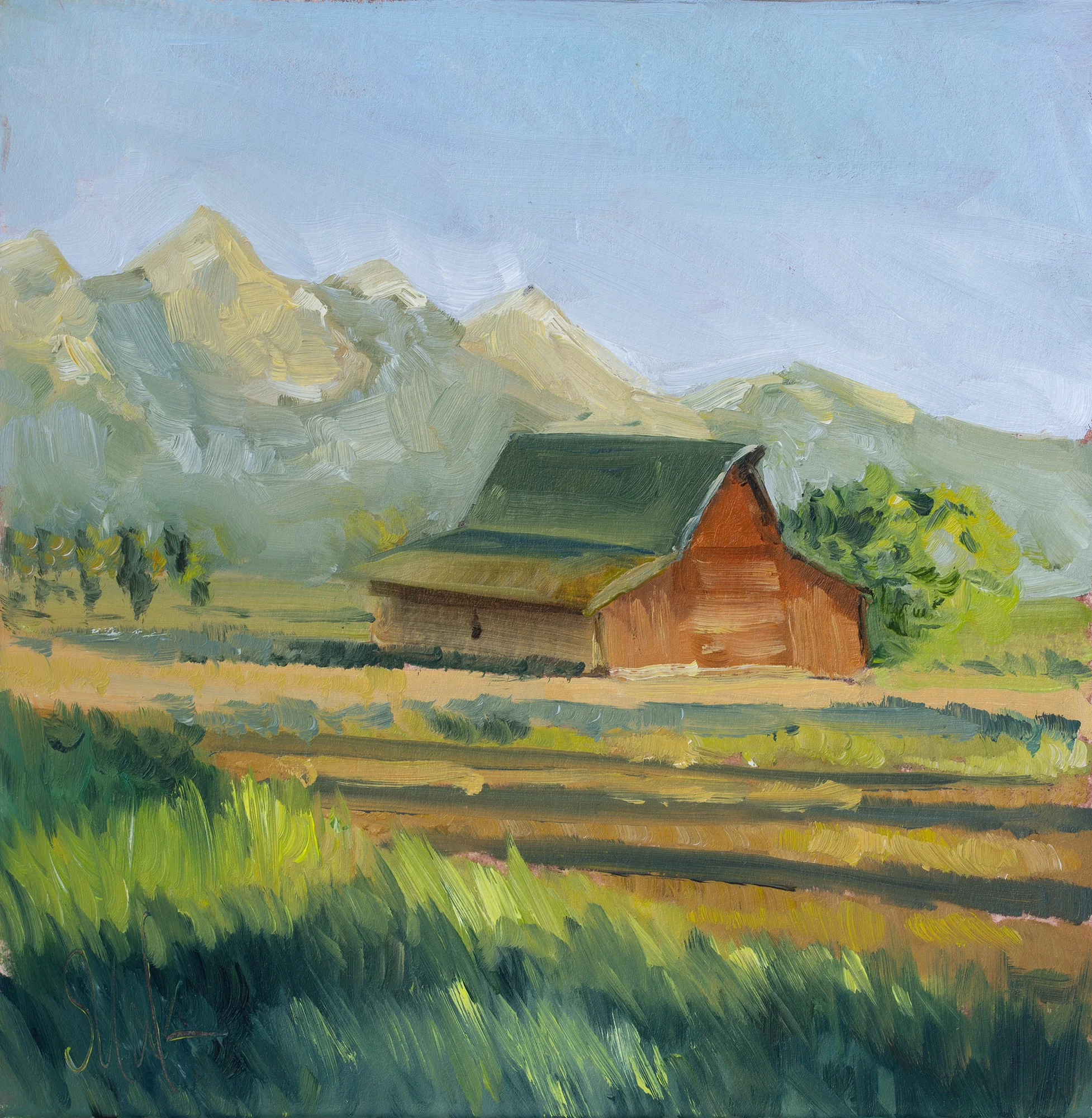 Grand Teton Barn Oil Painting - Image 8