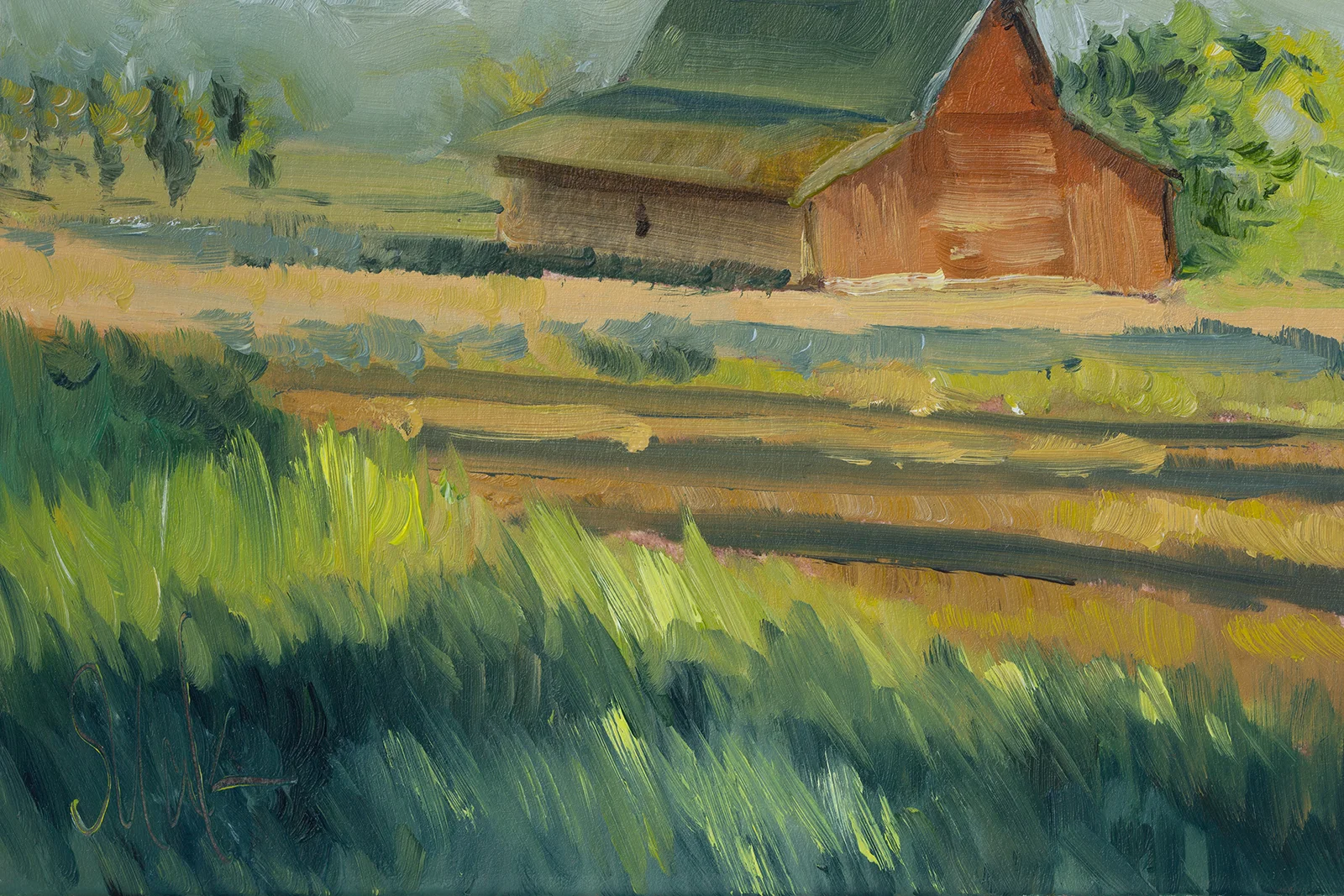 Grand Teton Barn Oil Painting - Image 6