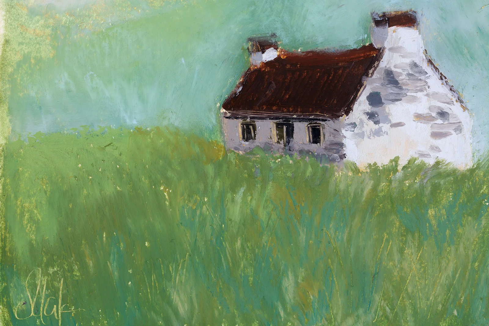 Cottage Landscape Oil Pastel Painting - Image 9