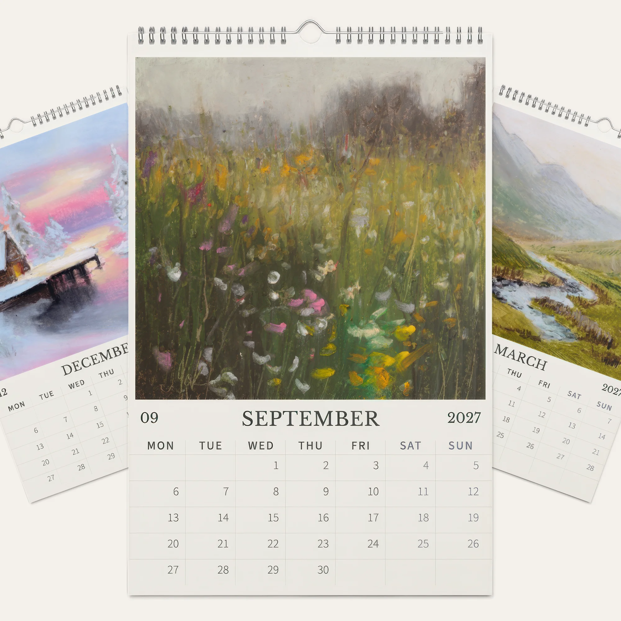 2027 Wall Calendar | Landscape Oil Pastel Paintings