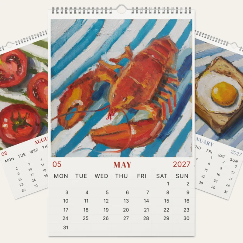 2027 Wall Calendar | Food Still Life Paintings, Kitchen Wall Art Calendar, Original Art, Foodie Gift, Modern Kitchen Decor